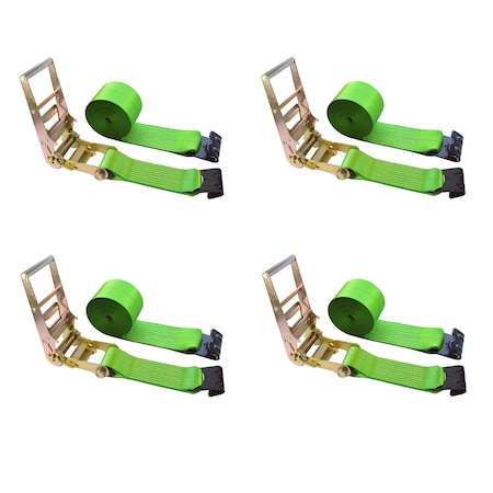 Tie 4 Safe Heavy Duty 4" x 30' Ratchet Tie Down Strap Flat Hook for Farm Trailer Truck Green, 4PK RT21R-1530-M12N-GR-4